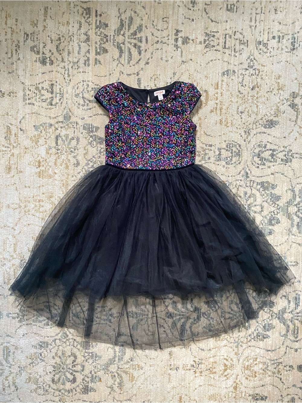Cat & Jack Black Tulle Dress with Multicolor Sequin Bodice - Size Large